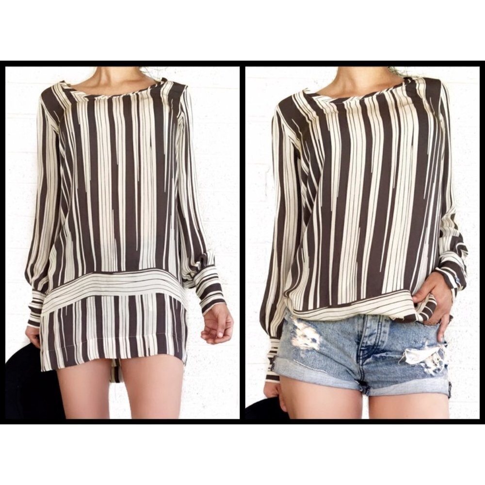 💕NILI LOTAN💕 100% Silk Striped Tunic Dress ~ Neutral Grey & Off-White Large